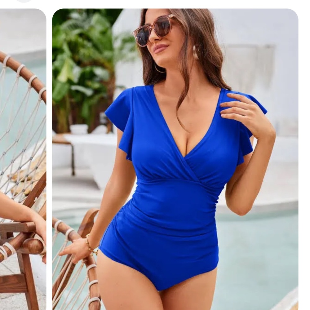 Grace Karin Royal Blue V-Neck Swimsuit